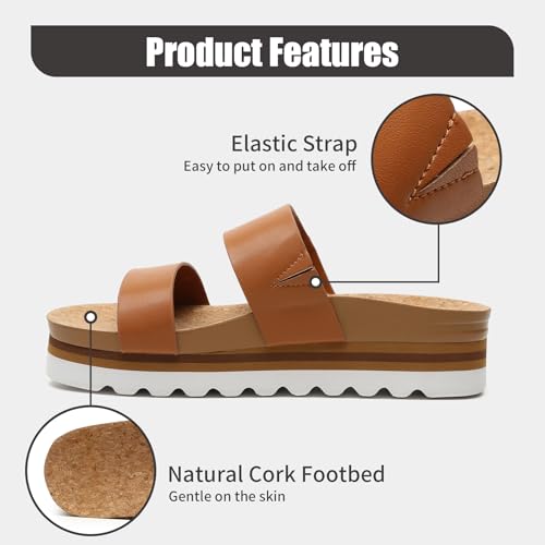 Yozuru Womens Platform Sandals with Arch Support Slip on Slides Comfortable Summer Beach Sandals Cork Footbed Cushion Wedge Sandals for Women2