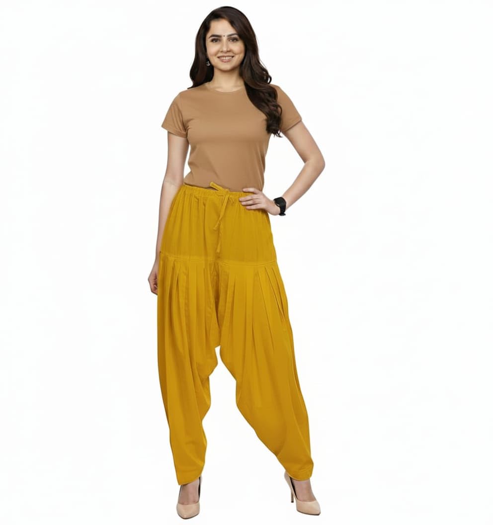 bhawani gift creations Women's Mustard Yellow Patiala Salwar, Traditional Punjabi Style Dhoti Pants, Drawstring Waist, Pleated Design-picture-27