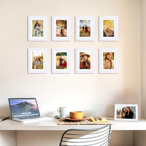 decorUhome 5x7 Picture Frame, Display Photos 4x6 with Mat or 5x7 Unmatted, Engineered Wood Frame with Plexiglass for Wall and Tabletop Display, White, Set of 1
