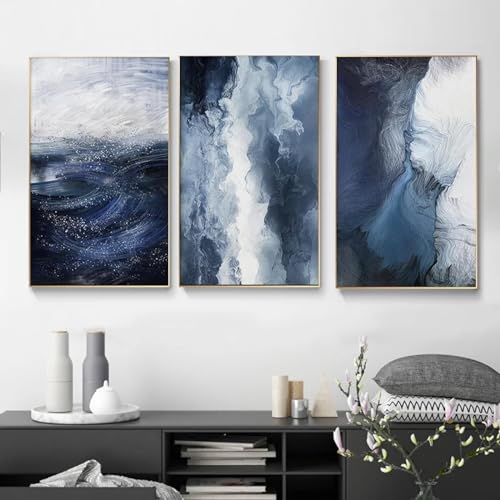 Décoration artistique contemporaine avec affiche murale minimaliste en toile bleue 70x100
