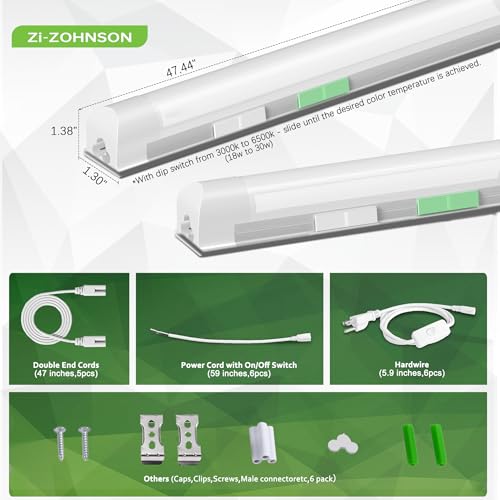 Image of Dimmable LED Shop Lights 4FT,30W 4500LM,6CCT Tunable,Plug-in for Garage | 3000K-6500K Adjustable,Linkable,For Barn,Basement,Workshop,6-Pack