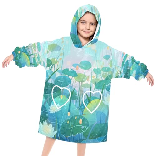 Kids Blanket Hoodie Summer Lotus Leaf Wearable Blanket Hoodie Oversized Hooded Blanket, Sweatshirt Blanket with Pockets Soft Warm Kids Hooded Blanket for Girls, Boys