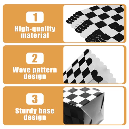 Image of 50 Pcs Checkered Popcorn Boxes Mini Paper Popcorn Bags for Race Car Party for Movie Nights Birthday Wedding (Black Checkered)