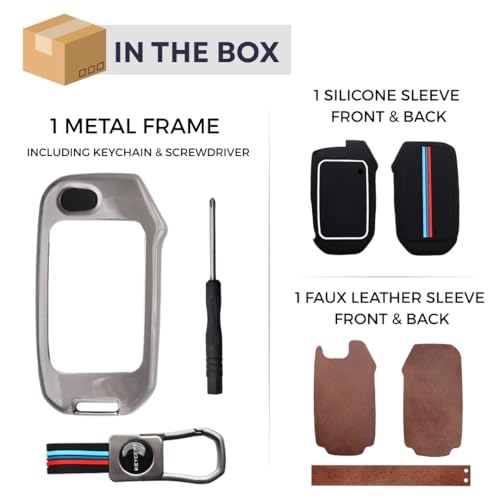 Image of KEYCEPT Metal Key Cover Compatible with Kia Seltos | Sonet | Carens 3 Button Flip Key (Dual Black & Tan).