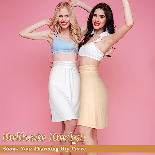 Newcotte 3 Pcs Women Half Slips for Under Dresses Knee Length Half Slips Underskirt with Lace Waistband for Women2
