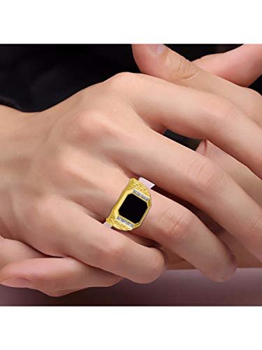 Rylos Men's Rings With Diamonds and Black Onyx, Tiger Eye, Blue, Green, or Red Quartz Set in Designer Nugget Style - Unique Yellow Gold Plated Silver Rings for Men, Sizes 8-134