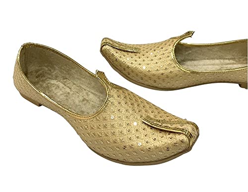 Punjabi Jutti for Men's Gold Traditional Handmade Wedding Bridal Shoes Ethnic Mojari Flat Khussa Jooti3