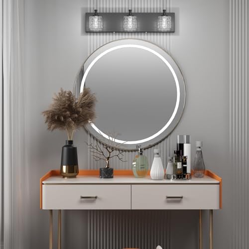 Image of Ralbay Black Vanity Light 3 Lights Modern Crystal Matte Black Bathroom Light Fixtures Modern Crystal Bathroom Vanity Light Fixtures