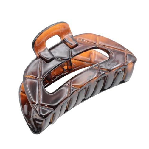 Parcelona French Elite Medium Cellulose Acetate Jaw Hair Claw Clips Durable Styling Women Hair Accessories Hair Clip for Girls (Tortoise Shell Brown)