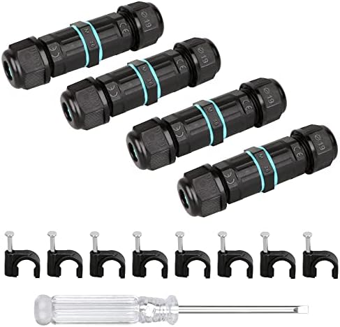 Waterproof Outdoor Cable Connector Zevnico IP68 Cable Connector, 3 Pole Waterproof Connectors for Outside Cables, Inline Cable Connector 2 Way External Sleeve Coupler Ø 4mm-8mm(Pack of 4)