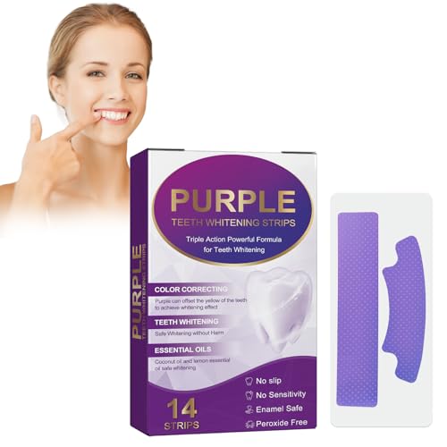 Tiras Blanqueadoras De Dientes Púrpura - 14 Piezas, Blanqueamiento Dental Instantáneo Para Dientes Sensibles, Fórmula Púrpura Correctora De Color, Elimina Manchas Profundas Rayas Moradas Y Blancas