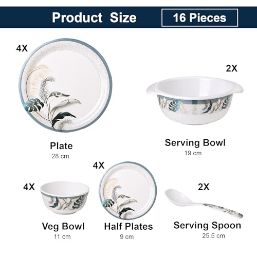 Image of Golden Fish 16 Pcs Multi-Course Dinner Set for 4 | 4 Full Plates, 4 Quarter Plates, 4 Veg Bowls, 2 Donga & 2 Serving Spoons | Organized Meal Serving Combo for Home Dining & Entertaining 123