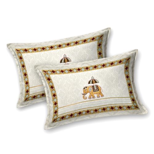 Image of 240 TC 100% Cotton Bedsheet for Double Bed King Size with 2 Pillow Covers | Breathable & Super Soft Rajasthani Sanganeri Jaipuri Printed Bed Sheet -100 * 108 Inches (Jaipuri Elephant 3)