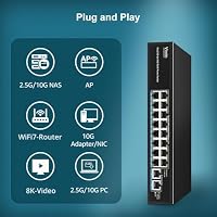 18-Port 2,5G Ethernet Switch mit Zwei 10GBASE-T-Port, Vimin 16X 2,5G + 2 x 10Gb RJ45-Ports Unmanaged Switch, 120 Gbit/s Kapazität, 2,5G/10G-Switch Desktop-/Wandmontage-Netzwerk-Switch für NAS, PC, AP – Ansicht 7