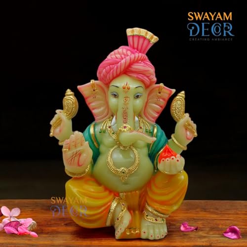 Image of Polyresin Marble Ganesh Ji Idol | Auspicious Lord Ganesha Statue For Living Room Home Decor Statue (13 Inch 01),Multicolour