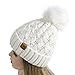 PAGE ONE Womens Winter Ribbed Beanie Crossed Cap Chunky Cable Knit Pompom Soft Warm Hat White