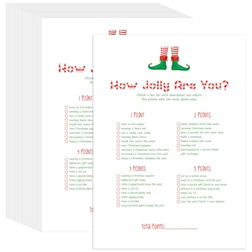 Faccito 30 Pcs How Jolly are You Elf Christmas Party Game Card Set
