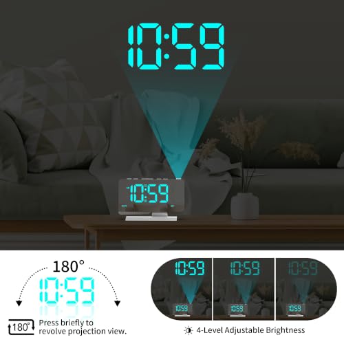 Projection Clock for Bedroom Ceiling, White Digital Alarm Clock Teens Decor - Image 2