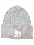 Zwillingsherz Slouch-Beanie-Mütze mit Kaschmir - Hochwertige Strickmütze mit Love Patch für Damen Mädchen Jungen - Hat - One Size - warm und weich für Frühling Herbst und Winter-HGR