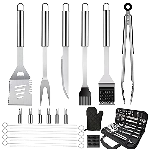 LEAPSEE Grilling Accessories, BBQ Grill Tools Set, Heavy Duty Thick Stainless Steel Utensils Kit with Nylon Carry Bag for Gas & Charcoal Patio Barbecue, Kitchen or Camping Cooking 23pcs