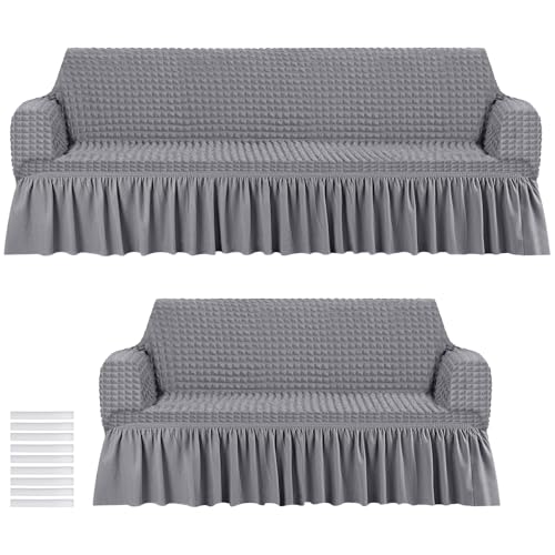 2 Pcs Sofa Slipcover Set with Skirt (Gray)