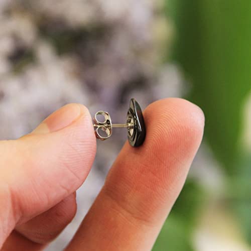 Karelian Heritage Minimalistic Shungite Stud Earrings | Natural Black Polished Semi-Precious Gemstone | Stainless Steel Handmade Studs With Tumbled Crystals | Spiritual Protective Chakra Healing Ea09 #TOP2