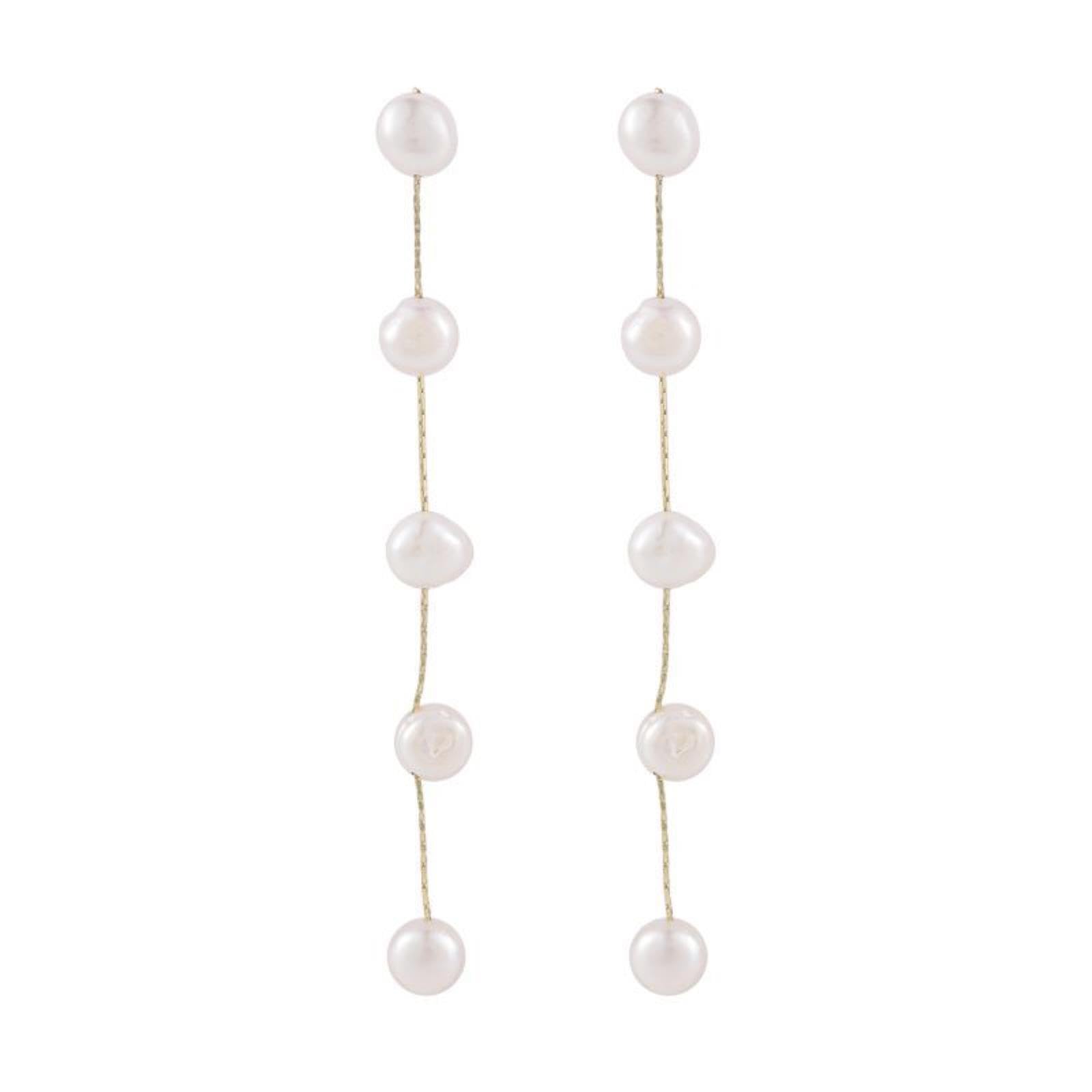 Boucles d'oreilles longues perles blanches légères à porter sans douleur en fête