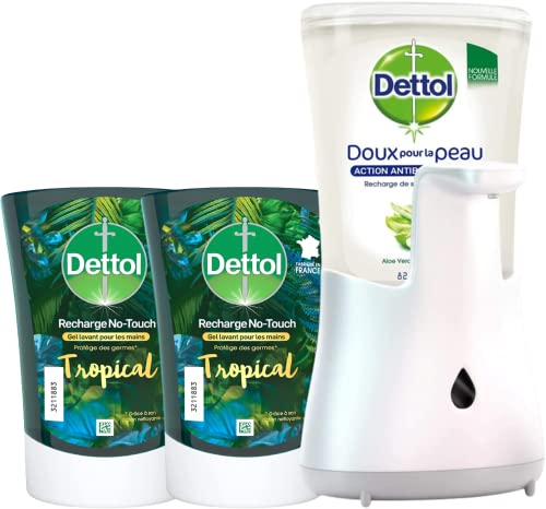 DETTOL No-Touch - Kit Aloe Vera Distributeur Automatique Savon Liquide Mains et 2 Recharges Tropicales 250ml Cover