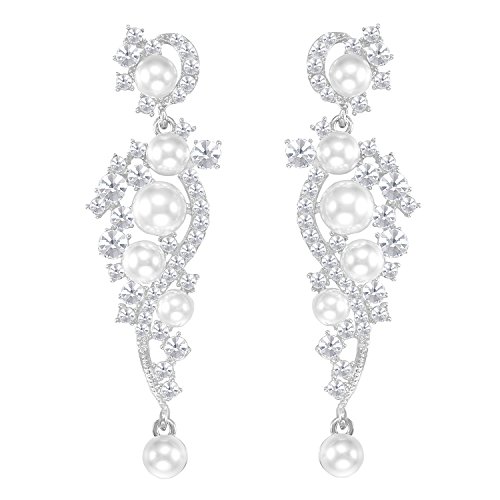 LILIE&WHITE Women's Austrian Crystal Simulated Pearl Bridal Dangle Earrings For Brides and Weddings