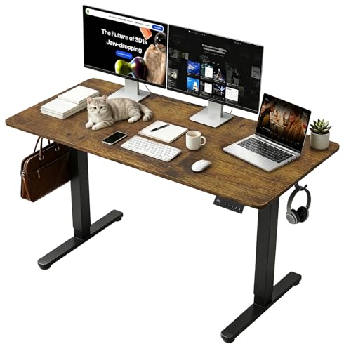 Fullpeak Adjustable Standing Desk, 48x24 Inch Electric Desk with 3 Memory Presets & Child Lock, Ultra-Quiet Motor, T-Leg Steel Frame, Adjustable Feet, for Programmer Workstation,Dark Walnut