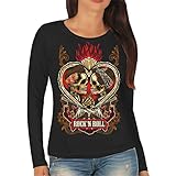 figurbetontes Oberteil Spaß Kostet Frauen Longsleeve Rockn Roll Rockabella Rockabilly Skull Größe S bis XXL