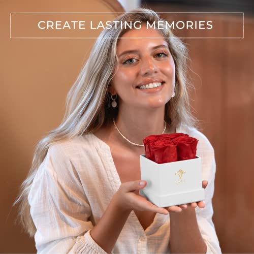 Vlove® Forever Preserved Roses In A Box | Real, Long Lasting Roses That Last Over A Year | Handcrafted Eternal Preserved Flowers | Perfect Valentines Day Gifts For Her | White Box With 4 Red Roses #TOP2