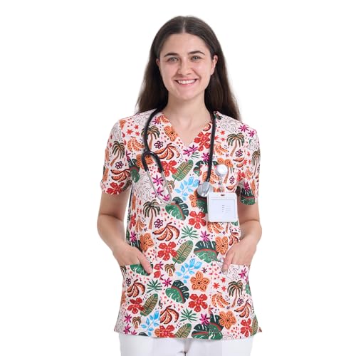 YEZEX - YEZEX Printed Scrub Tops for Women, V-Neck Nurse Shirt, 3 Pockets - Best Deal on Amazon
