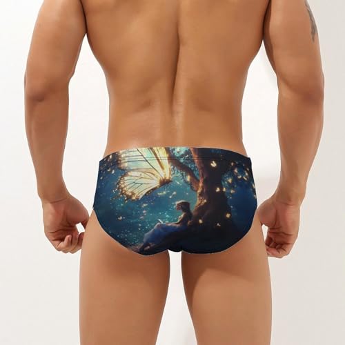 Butterfly Wings Glowing and Beauty Printed Swim Briefs for Men Sexy Bikini Swimwear Elastic Beach Trunks Bathing Suit3