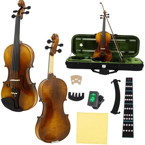 バイオリン 4/4 初心者バイオリン ヴィンテージ スプルースパネル バイオリンセット ケース/リボン/ショルダーレスト/ストリング/チューナー/布アクセサリー(セット2)