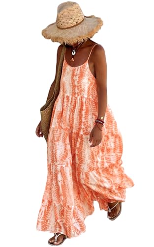 PRETTYGARDEN Women's Summer Casual Floral Printed Maxi Dress Bohemian Spaghetti