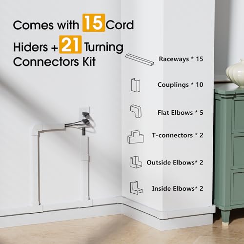 Wire Covers for Cords on Wall, 212.6in Cord Hider Wall, Cord Covers for 2-3 Wires on Wall, Paintable Cable Hider Raceway, Easier Set-up Wire Hider, Self-Adhesive Cable Cover, W0.95 H0.55in, White by Wuitaouy - Image 3