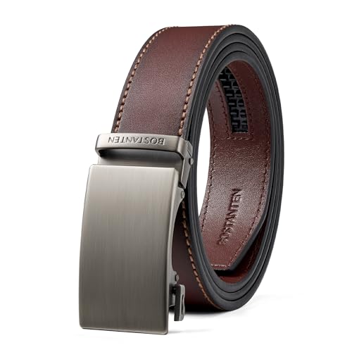 Image of BOSTANTEN Ratchet Belts for Men Leather Trim to Fit 1 3 /8 inch Gift Boxed