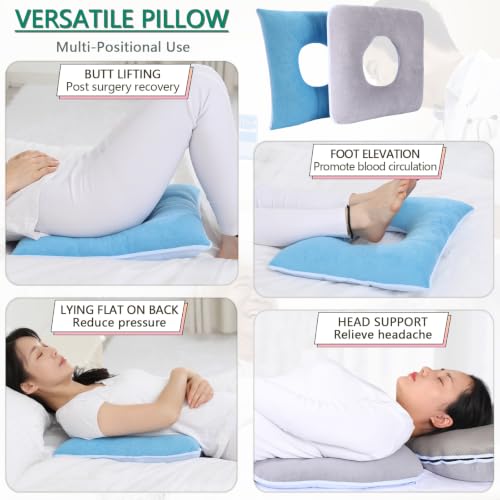 Image of Anti-Bedsore Cushion, Donut Pillows, Pressure Ulcer Cushions, Pillow Tailbone Pain Relief Mat, Soft Pad of Bed Sores for Seniors,Pregnant,Hemorrhoids,Post-Surgery(Blue)
