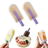2 Pcs Food Grade Silicone Ice Cream Mold, Popsicle modls with Lid, Mini Ice Cream Maker, Frozen Ice Popsicle Maker-BPA Free (White)