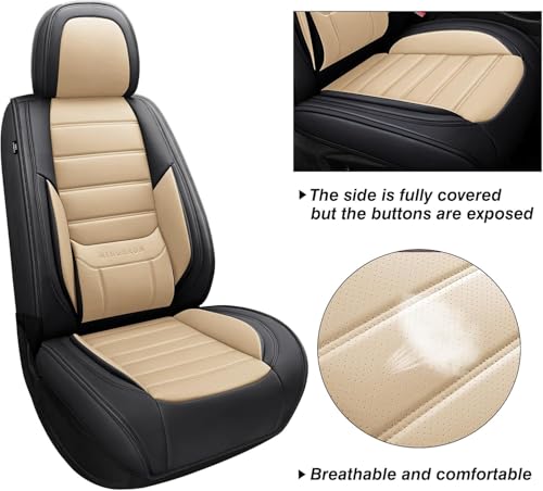 Image of MINGBRON Seat Covers, Car Seat Covers Front Seats, Car Seat Cover, Car Seat Protector Waterproof, Car Seat Cushion Nappa Leather, Beige Seat Covers Carseat Cover Universal Fit for Most Cars