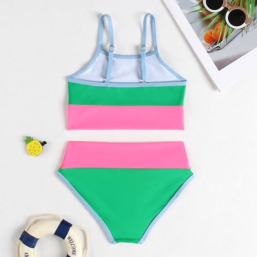 Image of Little Girl Swimsuit Casual Swimwear Kids Two Piece Color Block Bathing Suits Beach Bikini Set 3-12Years