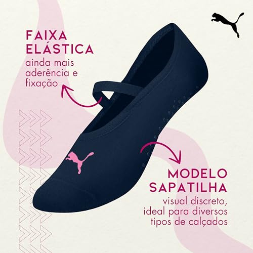 PUMA Kit 2 Pares Meia Sapatilha Antiderrapante Pilates Feminino Adulto, 2 Marinho, 34-39