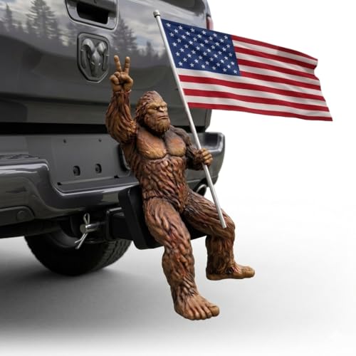 Patriotic Big Foot Trailer Hitch Cover for 2 Inch Receivers Funny Sasquatch Truck Accessory American Flag Tow Hook Cover for SUV Pickup Cars