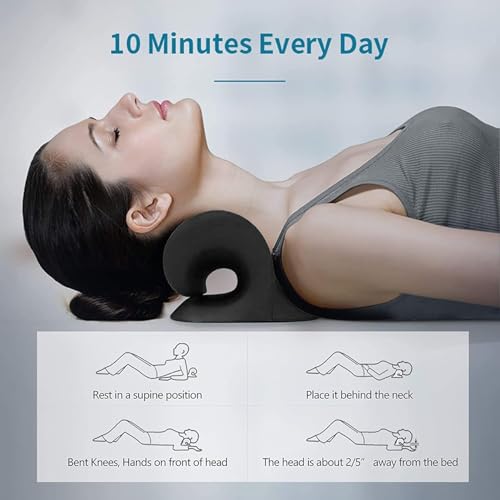 Image of DOLTAS Neck Stretcher for Pain Relief | Cervical Traction Device | Neck & Shoulder Support | Acupressure Massage Relaxer | Chiropractic Spine Alignment Support | Black