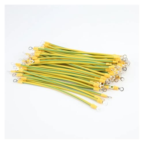 Yellow Green Copper Earth Cable 100Pcs Copper Bridge Jumper Yellow Green Double Color Grounding Wire Solar Photovoltaic Grounding Wire 10/12/14 Awg 2.5/4/6 Mm2(Hole Size 5MM,10CM,14 AWG(2.5mm2))