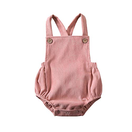 Xmasgifts Newborn Infant Baby Girl Boy Summer Romper Solid Color Sleeveless Jumpsuit Backless Overalls Cotton Outfits (0-3M, Corduroy Pink)
