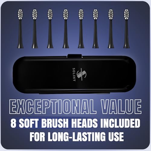 Image of Electric Toothbrush with 8 Soft Bristle Heads for Adults, Pressure Sensor, 5 Modes with 2 Minutes Build in Smart Timer, Rechargeable Travel Toothbrush with Brush Hold and Tongue Scrapper