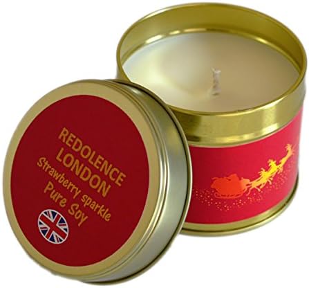 Scented Candles Redolence London Strawberry Sparkles scented Golden tin candle 40 hours burn time