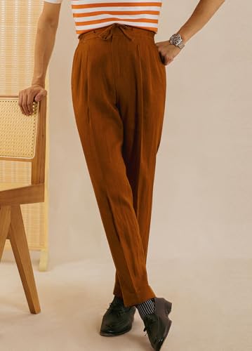 Vintage Summer Men's Linen Pants Elastic Waist Drawstring Causal Lightweight Slim Fit Mens Trousers2